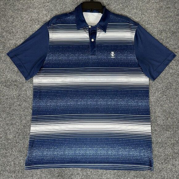Izod Polo Shirt Mens Medium Blue Striped Short Sleeve Golf Stretch Performance - Picture 1 of 7